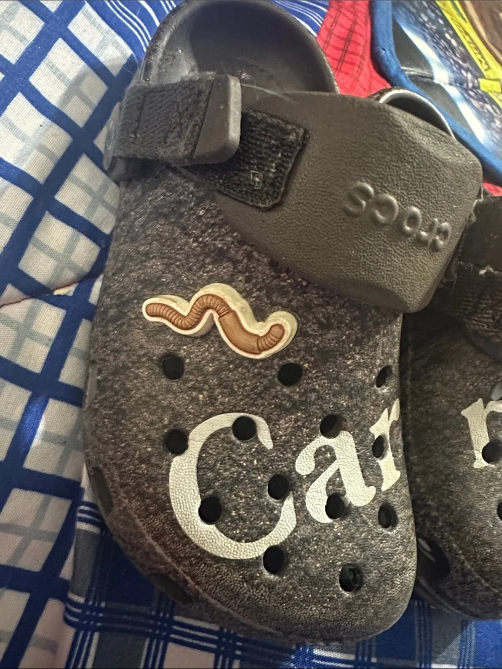 CROCS Kids Brown and Gray Felt Clogs with Playful Lettering